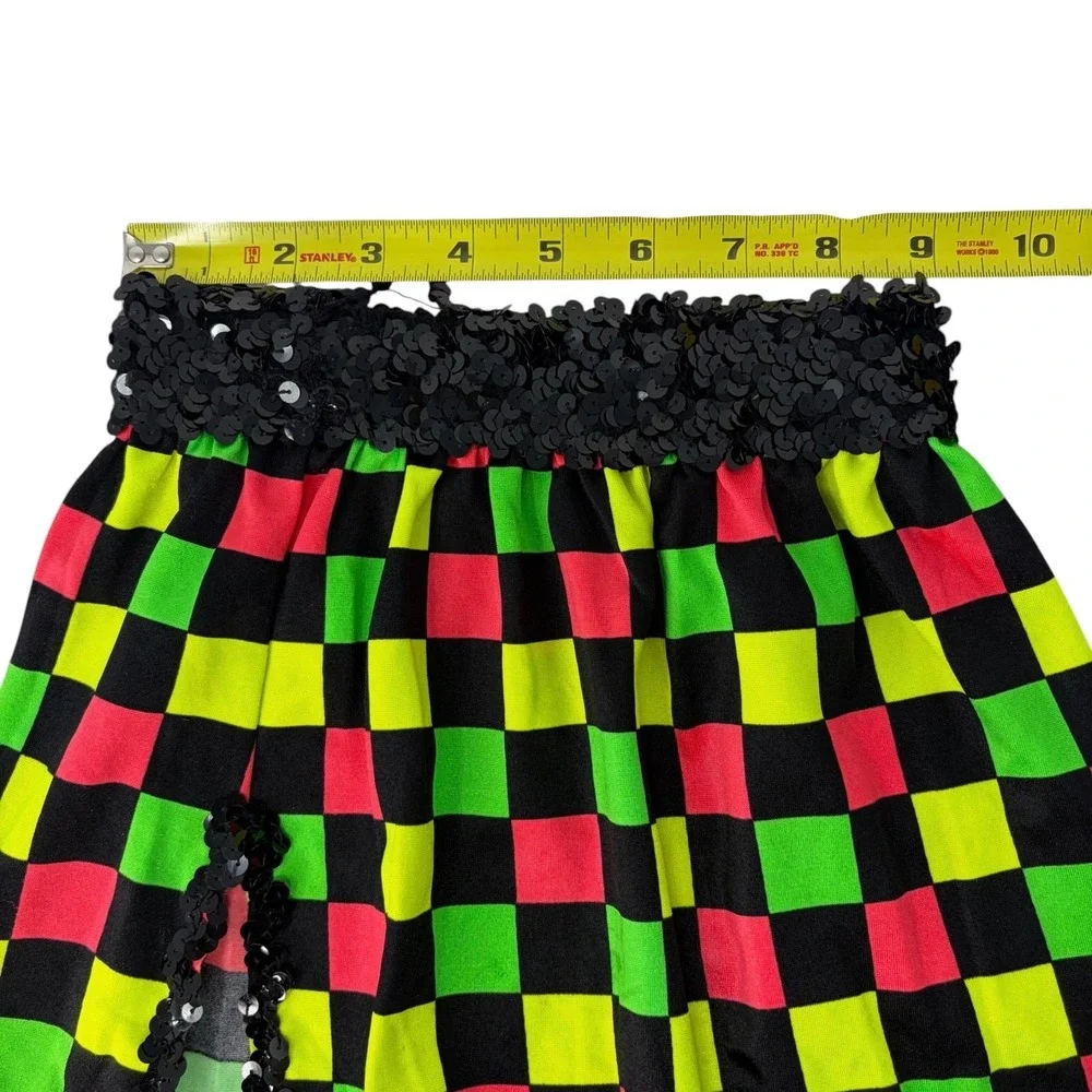 VTG 90s Dance Costume Neon Checkerboard Sequined‎ Skirt & Hat Set Jazz Hip Hop